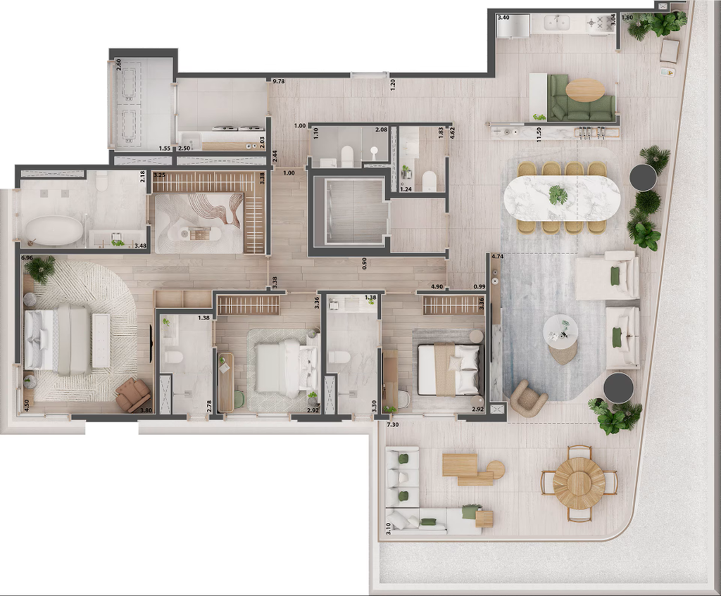 Etmo Jardins: 3 dorm 219m² garden