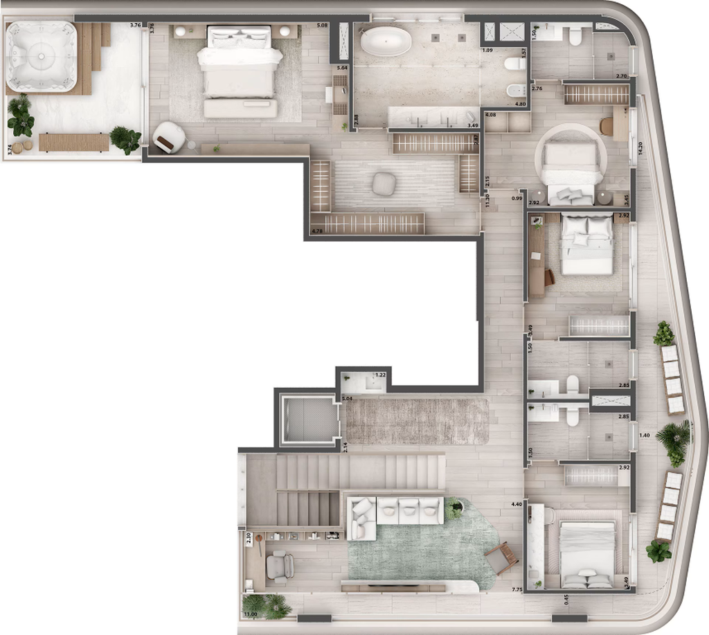 Etmo Jardins: 4 dorm 478m² cobertura duplex superior