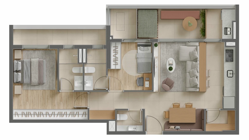 Eucalys Moema Lírio: 2 dorm 90m²