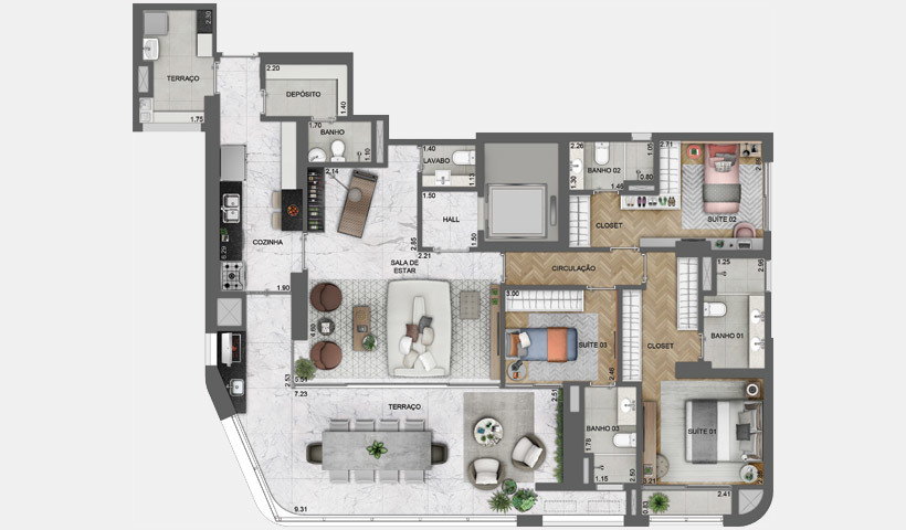 EZ Parque da Cidade: 3 dorm 162m²
