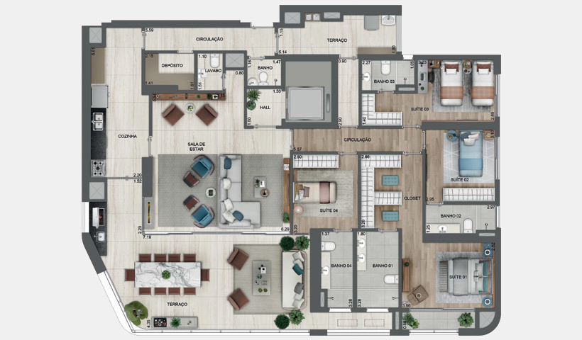 EZ Parque da Cidade: 4 dorm 227m²
