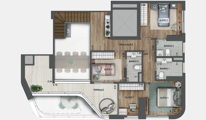 EZ Parque da Cidade: 3 dorm 213m² duplex superior