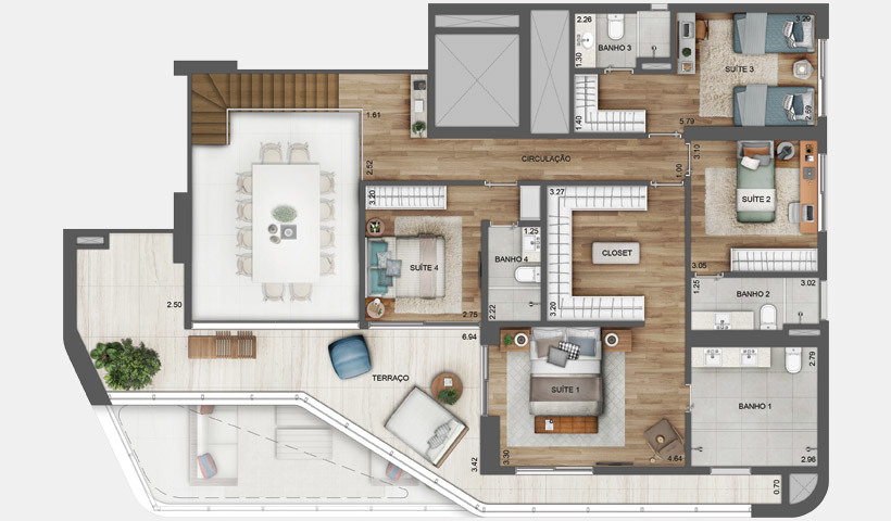EZ Parque da Cidade: 4 dorm 366m² duplex superior