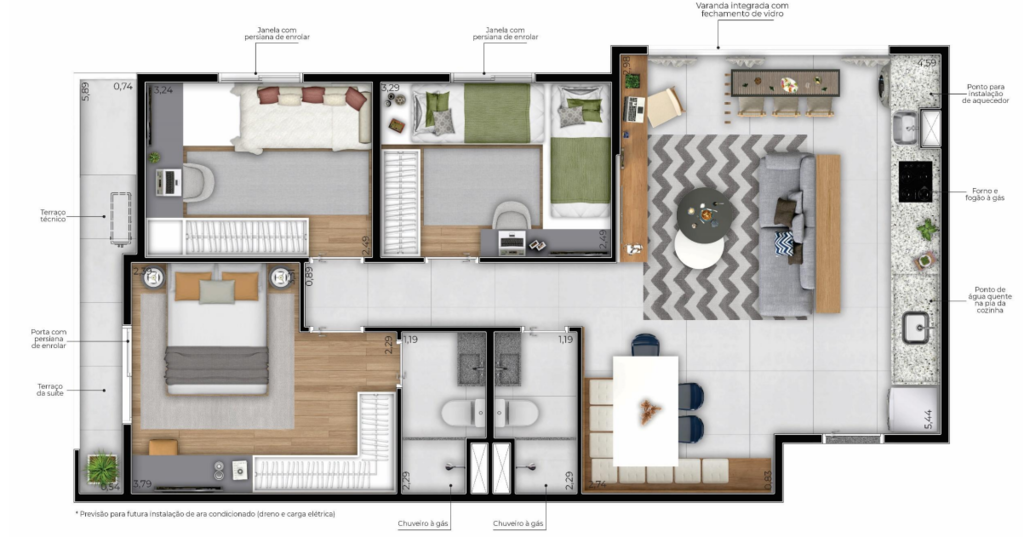 Famile Lino: 3 dorm 77m²