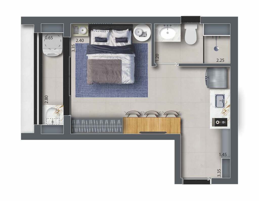Feel Saúde: 1 dorm 24m² studio