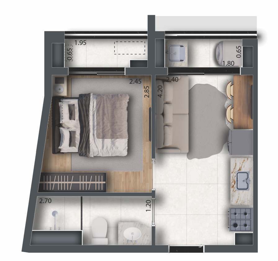 Feel Saúde: 1 dorm 29m²