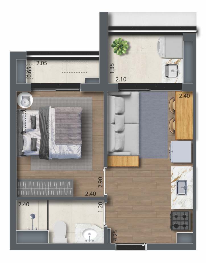 Feel Saúde: 1 dorm 29m²