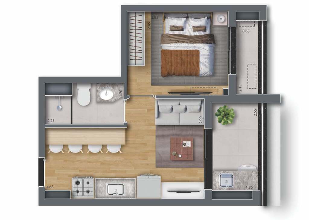 Feel Saúde: 1 dorm 32m²