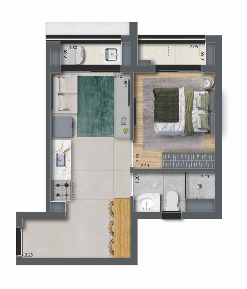 Feel Saúde: 1 dorm 33m²