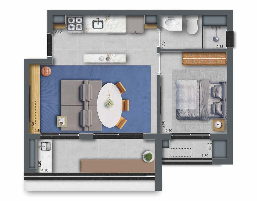 Feel Saúde: 1 dorm 40m² opção