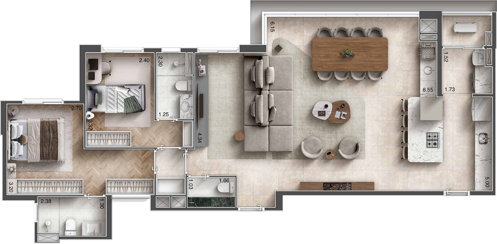Fontelo: 2 dorm 106m² opção