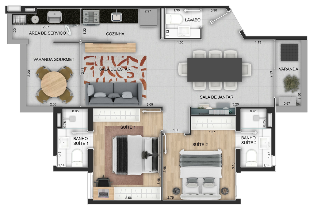 Forma: 2 dorm 67m²