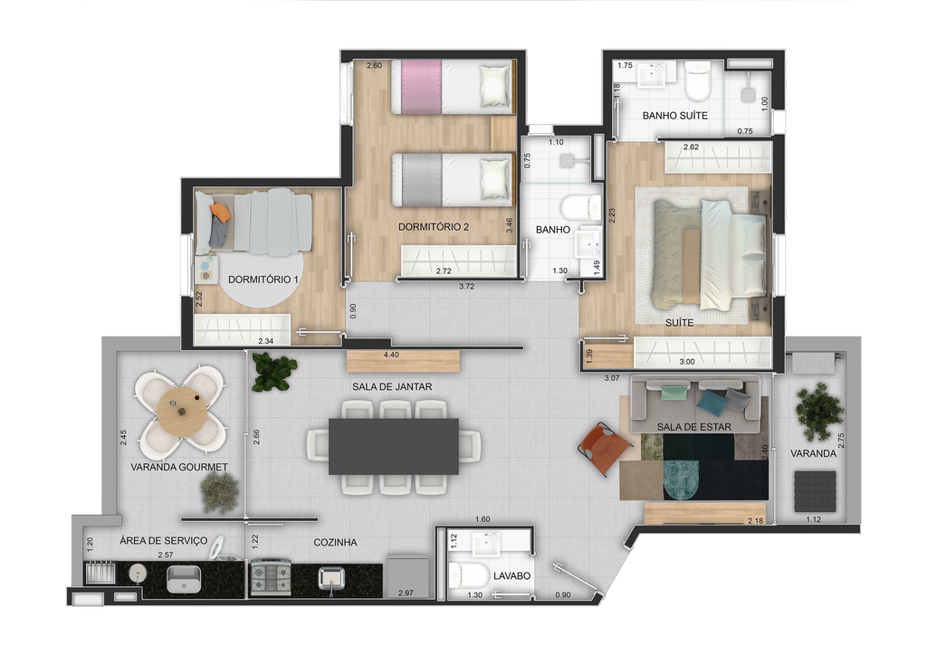 Forma: 3 dorm 85m²