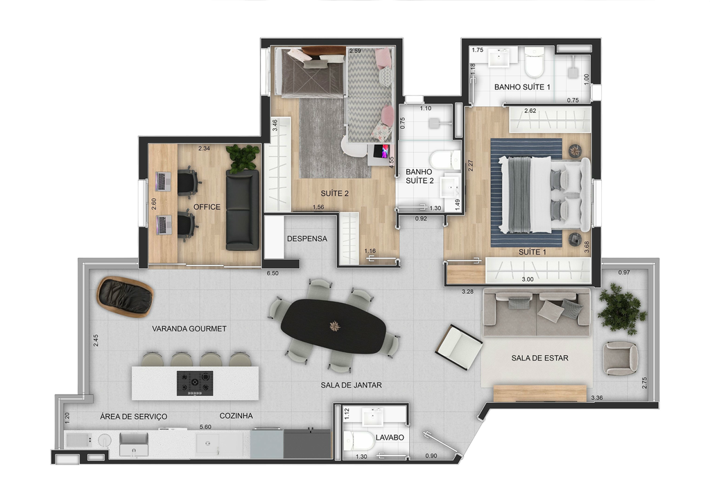 Forma: 2 dorm 85m² Integrado