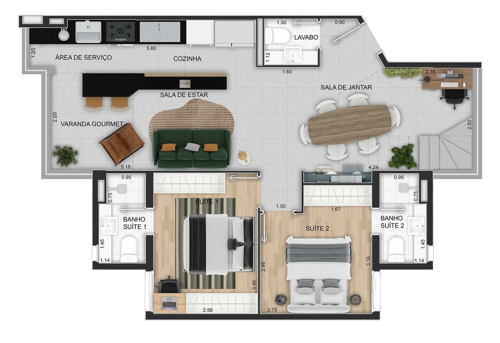 Forma: 123m² cobertura duplex inferior