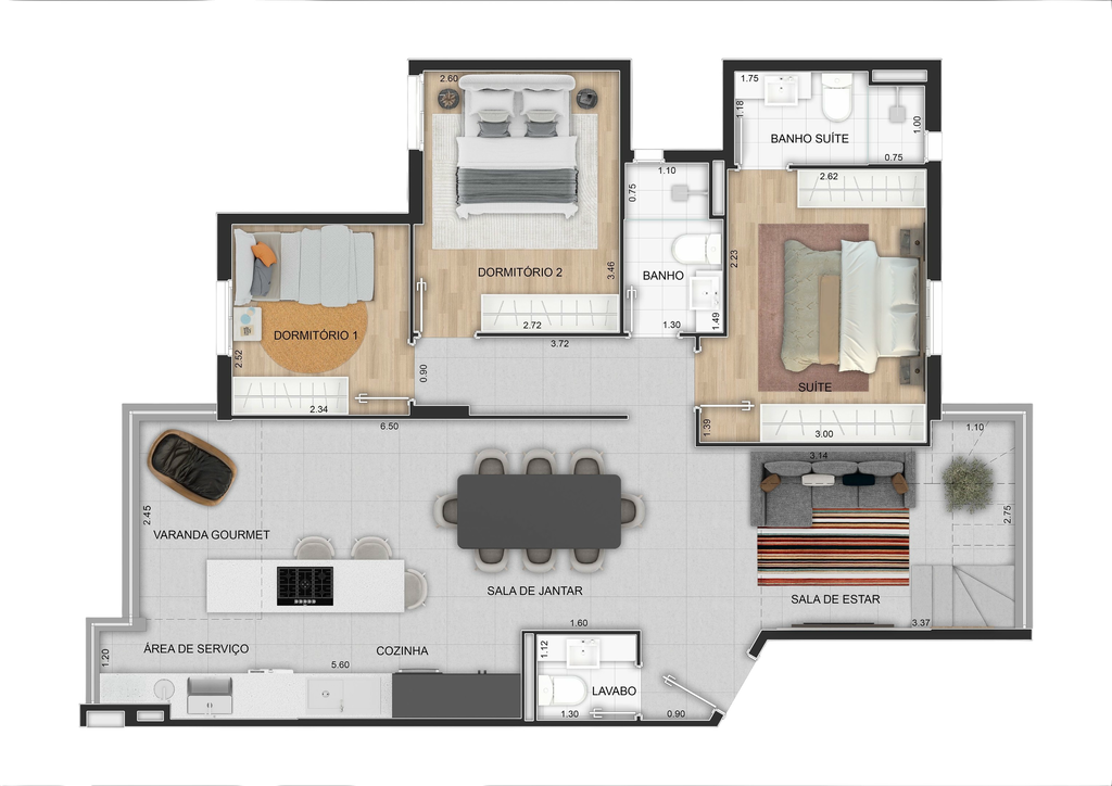 Forma: 155m² cobertura duplex inferior