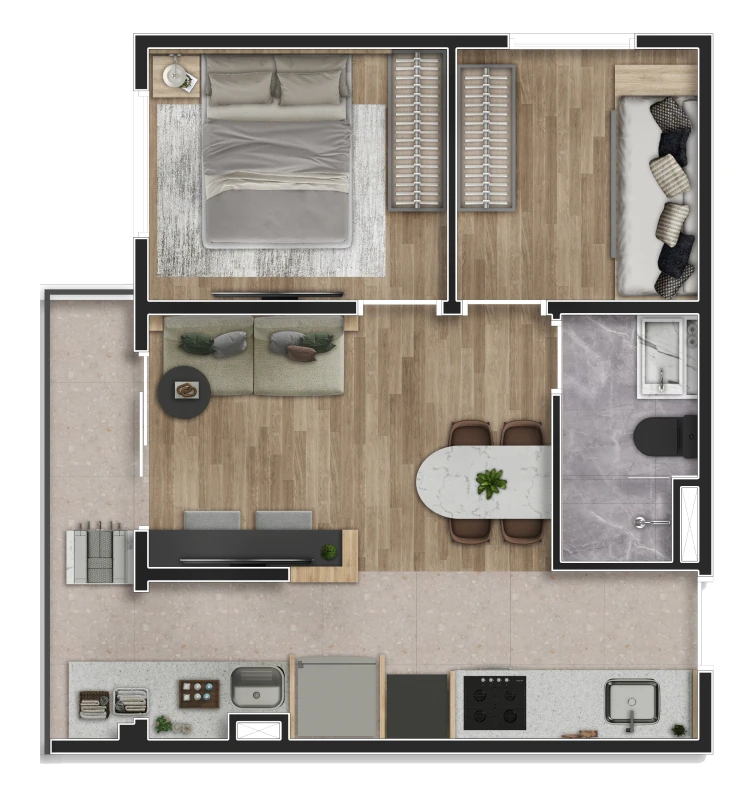 Fort Ipiranga: 2 dorm 41m²