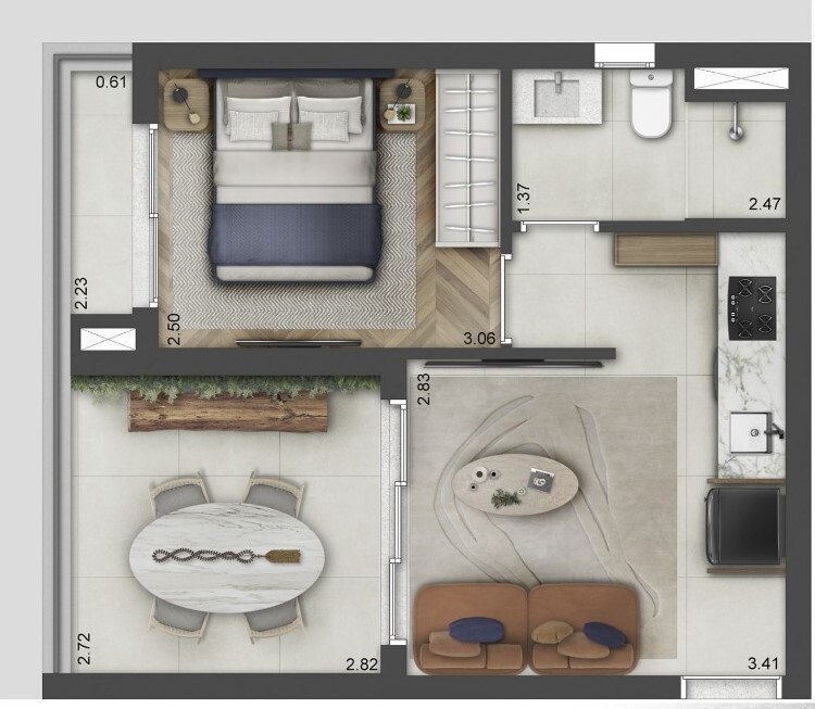 Galeria Lorena: 1 dorm 38m²