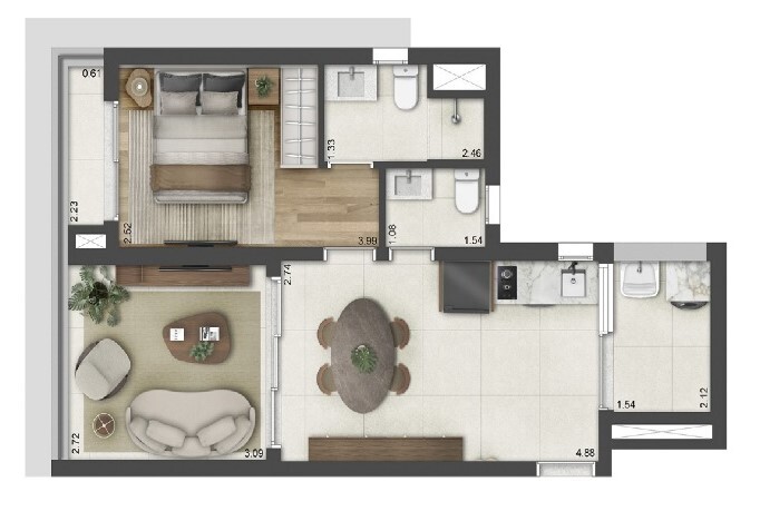 Galeria Lorena: 1 dorm 48m²