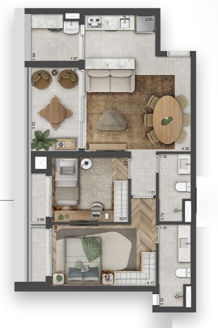 Galeria Lorena: 2 dorm 75m²