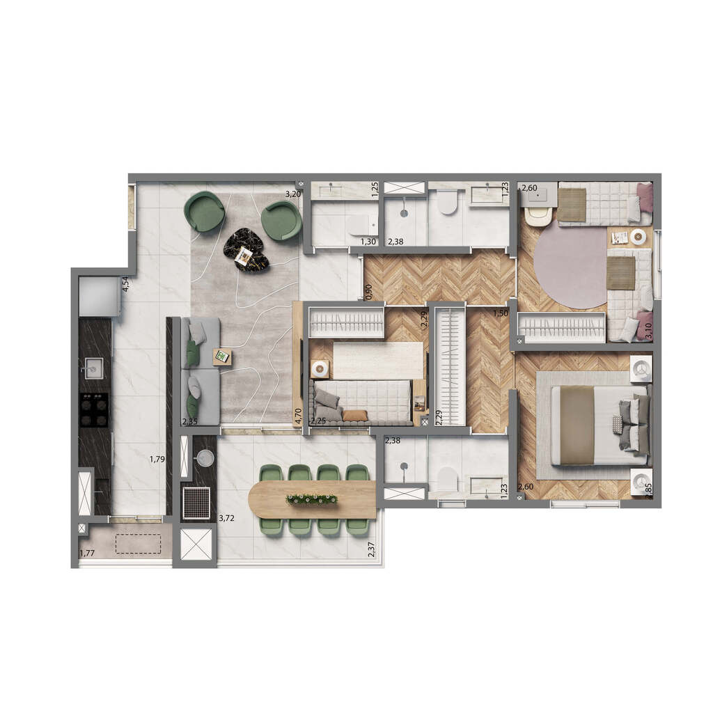 Grand Resort By Living Fase 1: 3 dorm 74m² opção