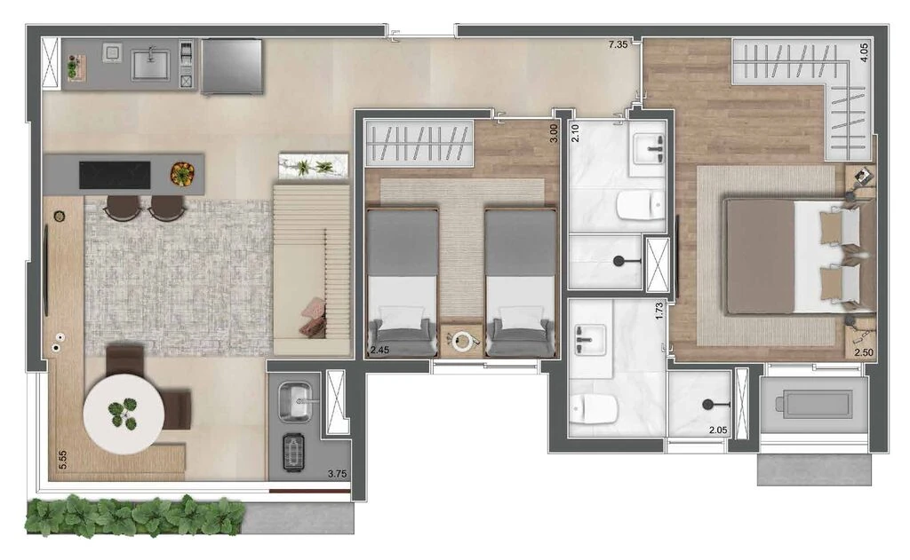Greenview Brooklin: 2 dorm 57m²