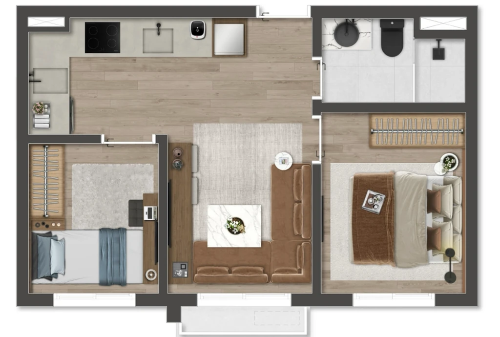 Hauser Home Desing Moema: 2 dorm 38m²