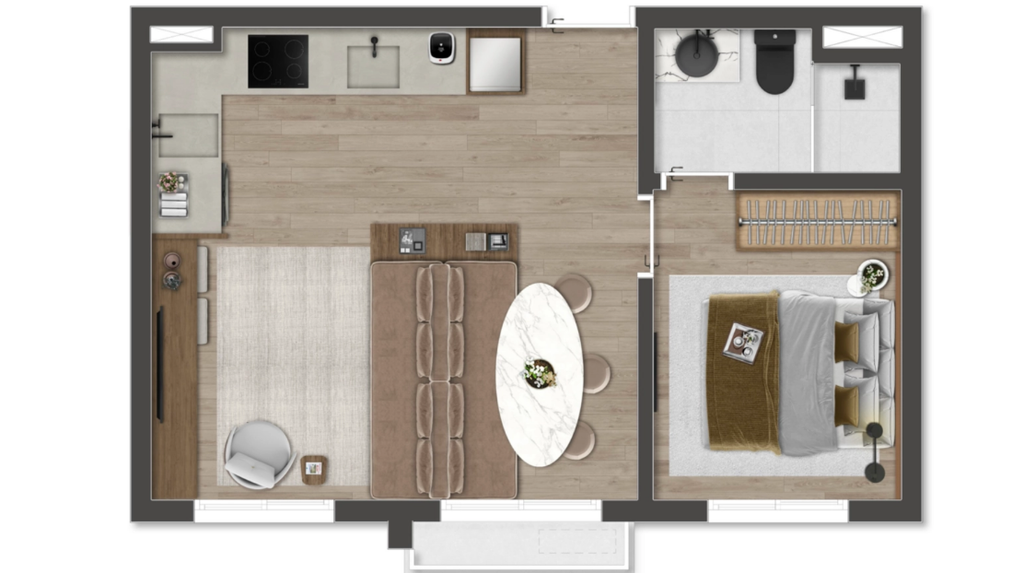 Hauser Home Desing Moema: 1 dorm 38m² opção