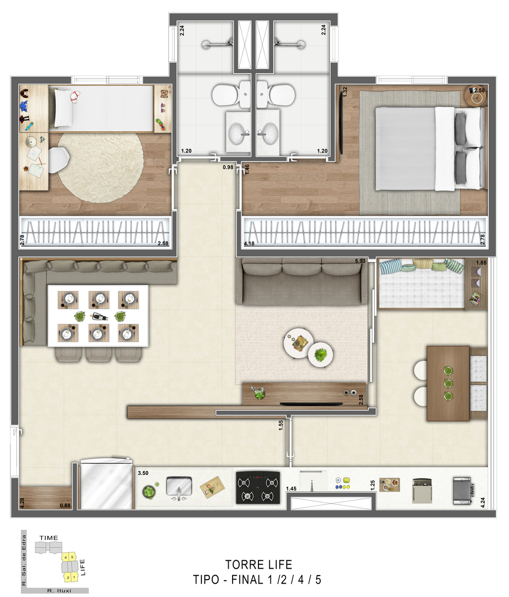 Heaven Design: 2 dorm 66m²
