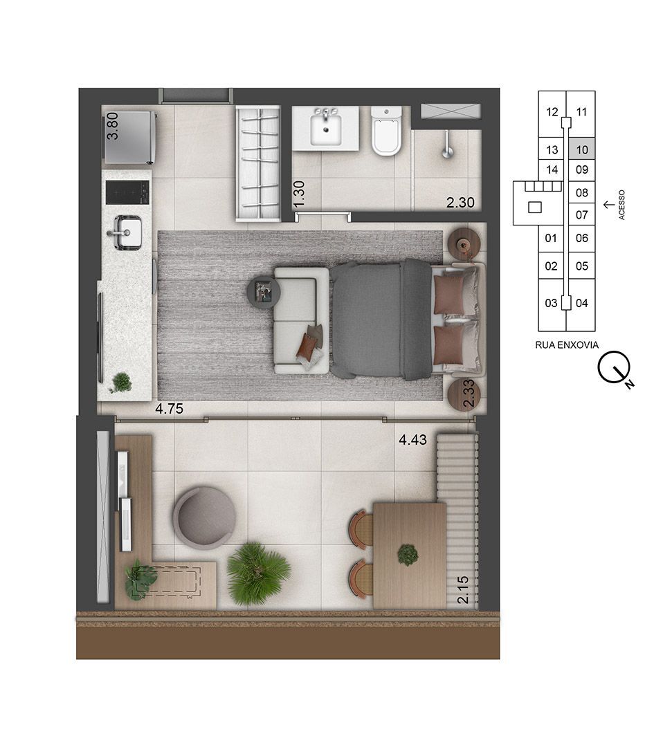 Helbor Open Mind: 1 dorm 32m² studio