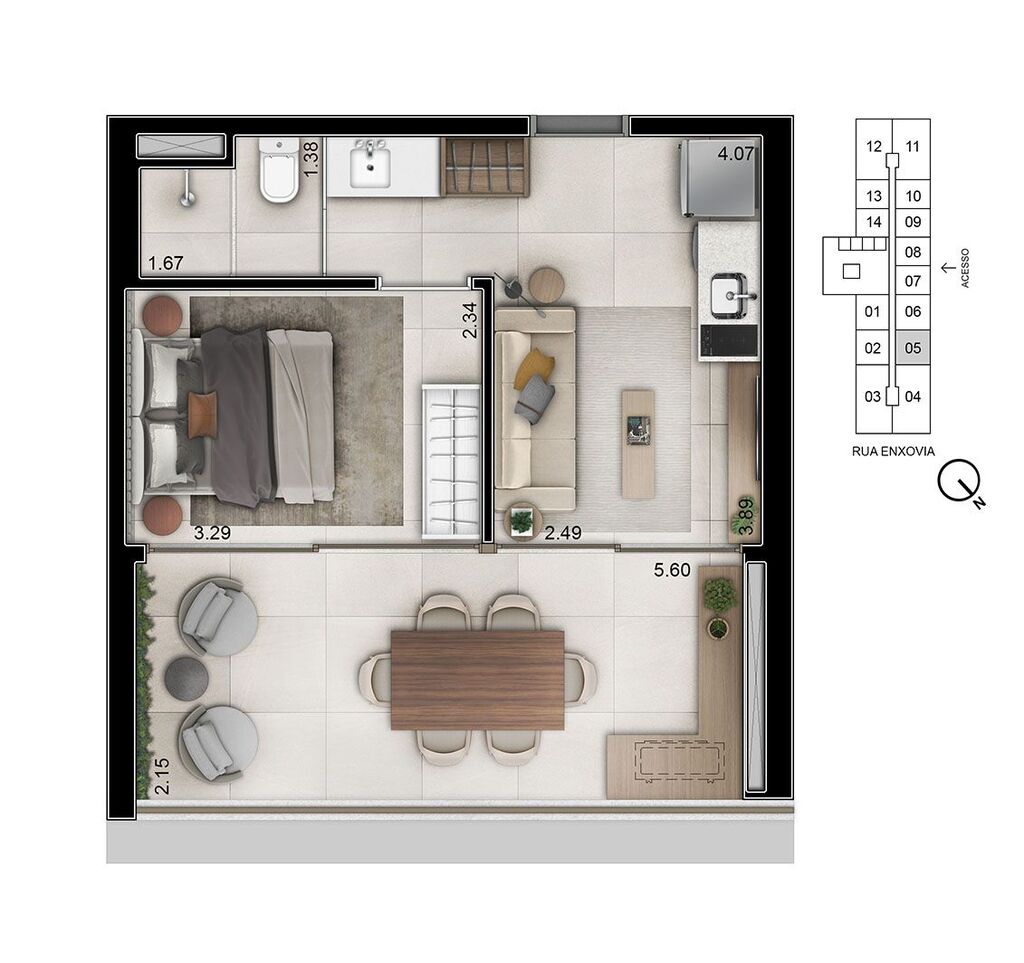 Helbor Open Mind: 1 dorm 40m²