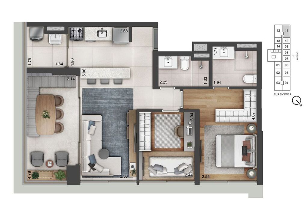 Helbor Open Mind: 2 dorm 70m²