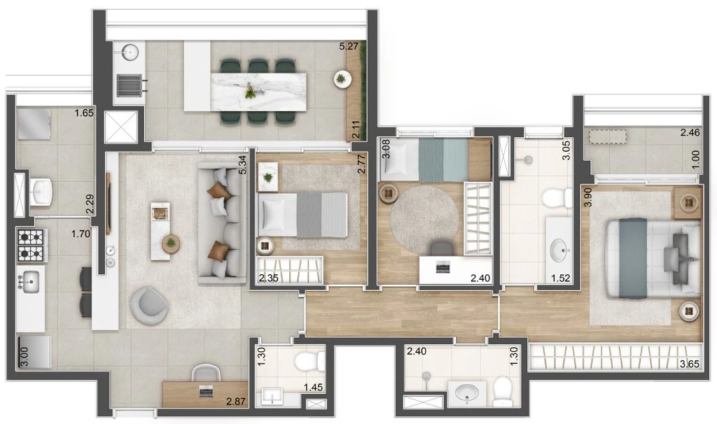 Hi View Alto da Boa Vista Residence: 3 dorm 95 83m²