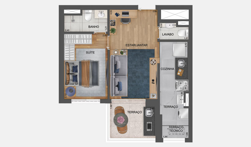 Hub Brooklin by EZ: 1 dorm 47m²