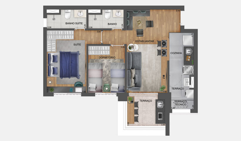 Hub Brooklin by EZ: 2 dorm 64m²