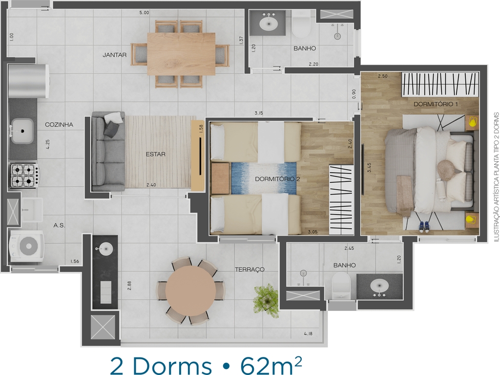 Icony Campestre: 2 dorm 62m²