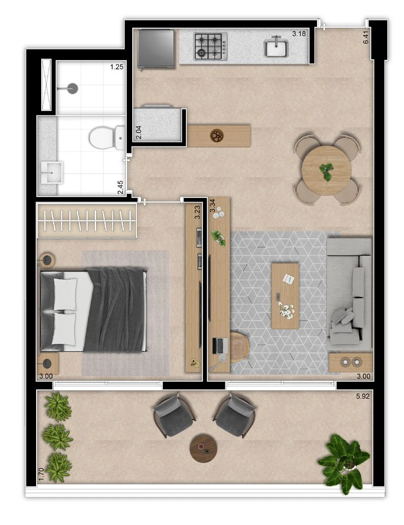 Indi 70: 1 dorm 53 70m²