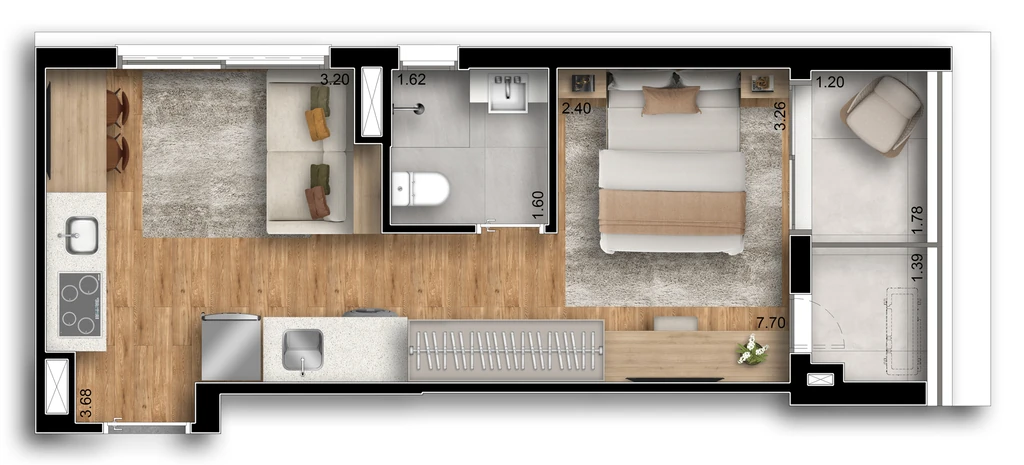 Inside Chácara Santo Antônio: 1 dorm 34m² studio