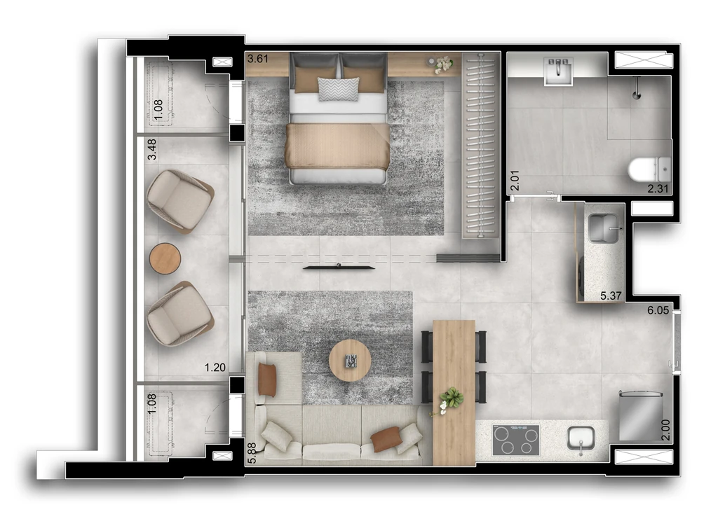 Inside Chácara Santo Antônio: 1 dorm 47m²