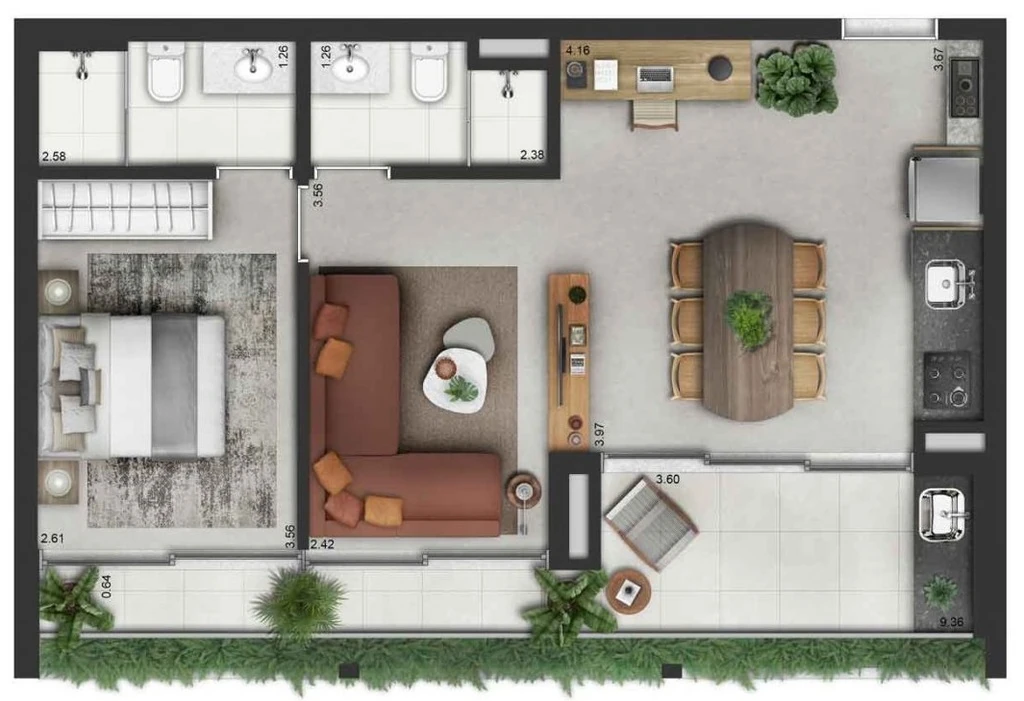 Invert Campo Belo: 1 dorm 63m²