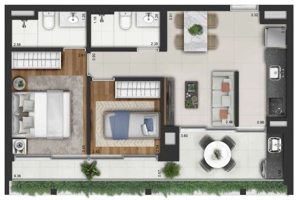 Invert Campo Belo: 2 dorm 63m²