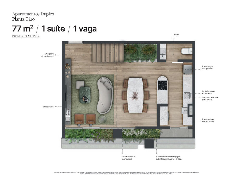 J329 Itaim: 1 dorm 77m² loft inferior