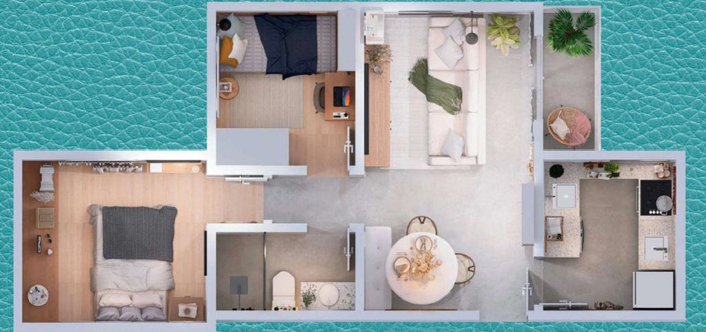 Jardim das Oliveiras: 2 dorm 45m²