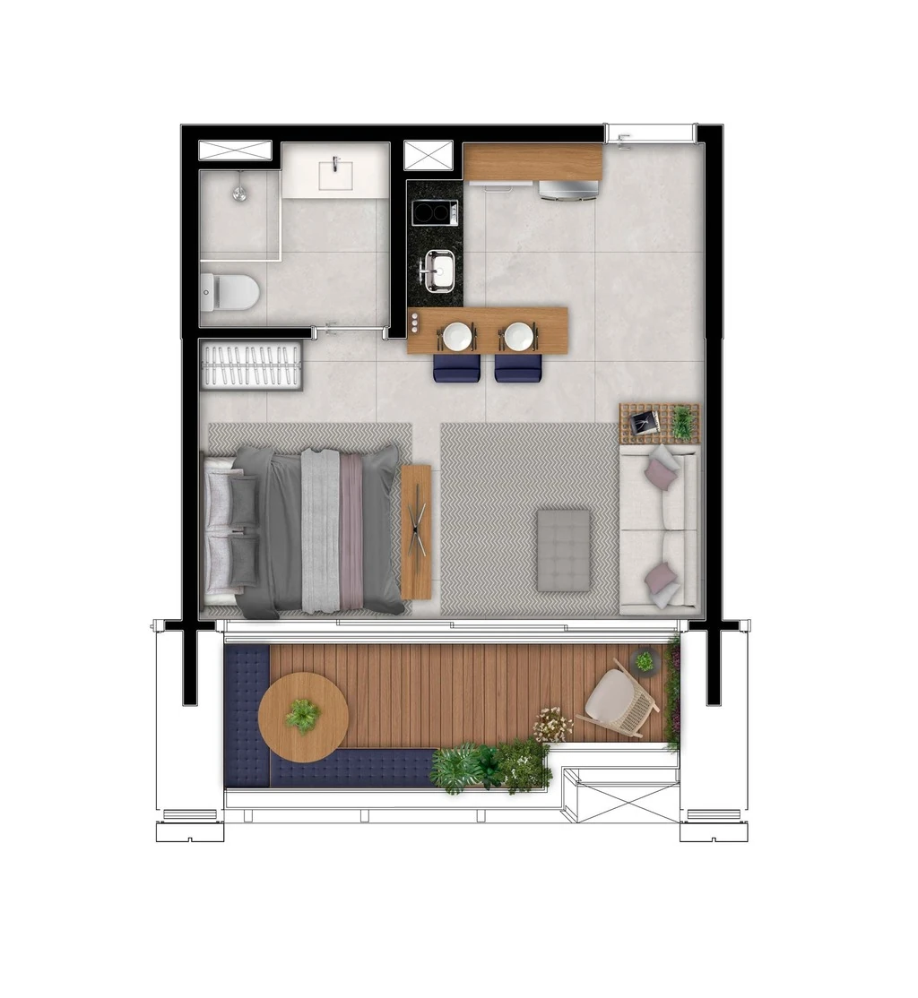 JK Square Residence: 1 dorm 42m² studio