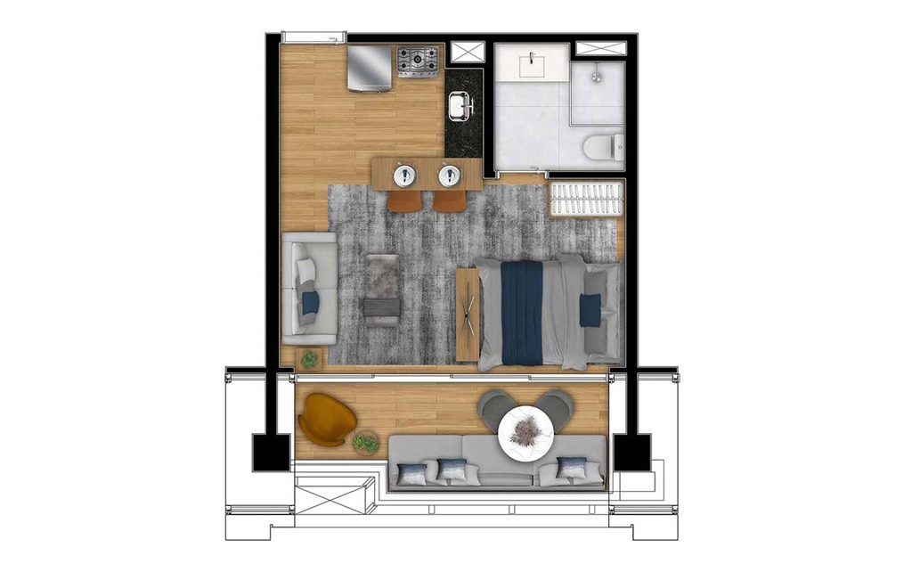 JK Square Residence: 1 dorm 34m² studio