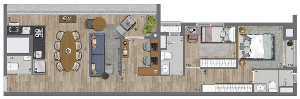 La Casa Pássaros e Flores: 2 dorm 71m²