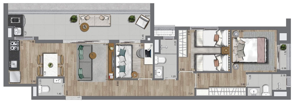 La Casa Pássaros e Flores: 3 dorm 71m²