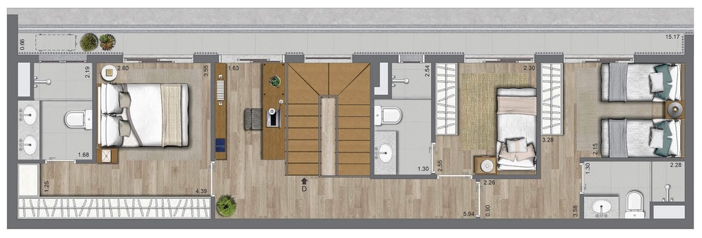 La Casa Pássaros e Flores: 4 dorm 162m² duplex superior