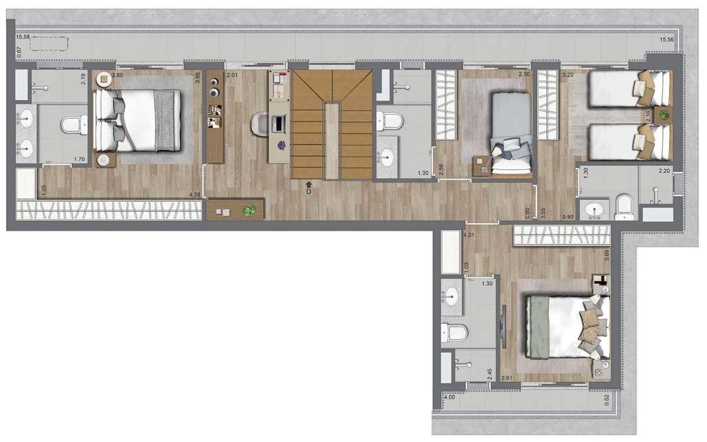 La Casa Pássaros e Flores: 4 dorm 162m² duplex superior