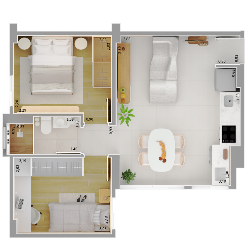 La Coruña: 2 dorm 44m²